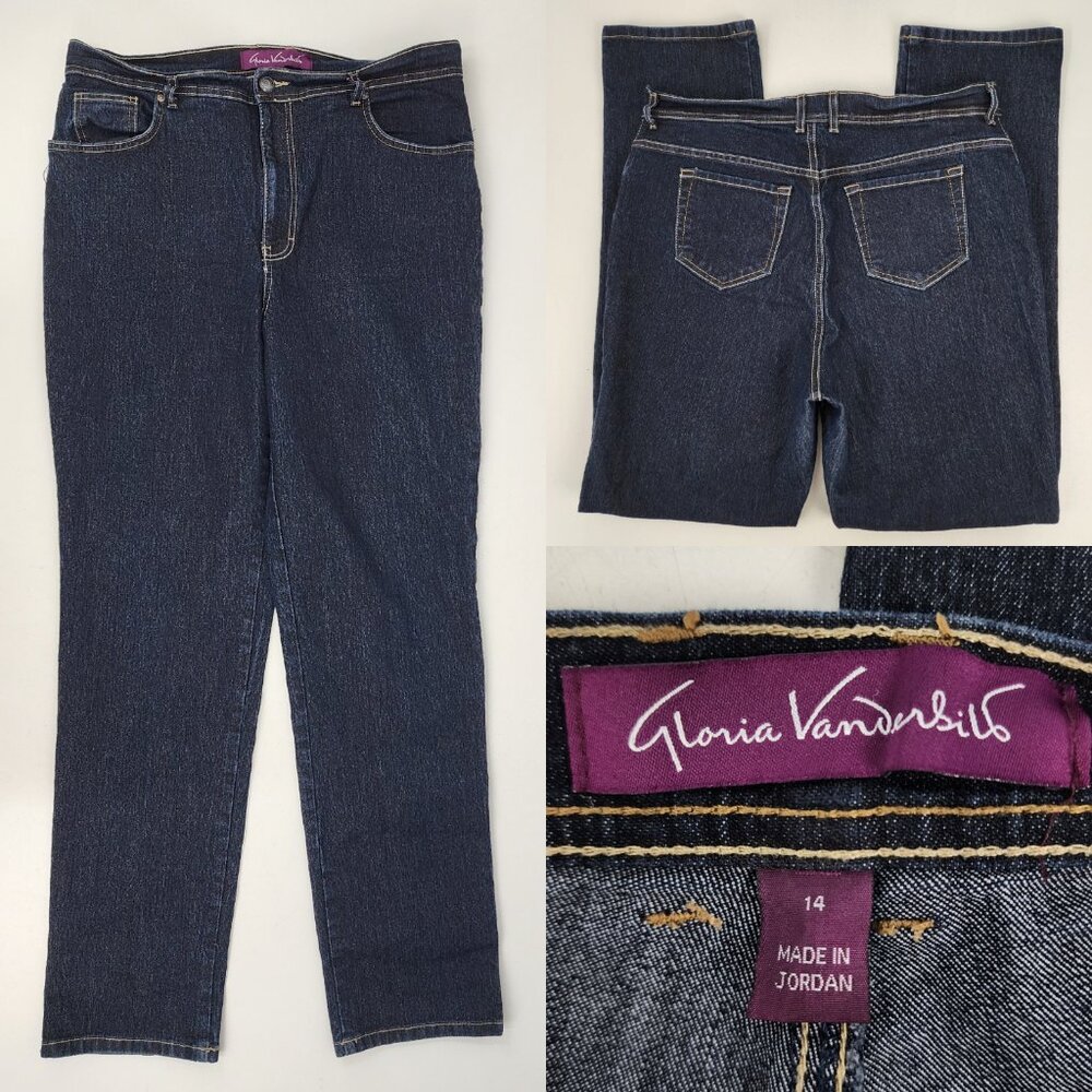 Gloria Vanderbilt Womens 14 Long 34x31 Amanda Jeans Indigo Dark Blue Stretch